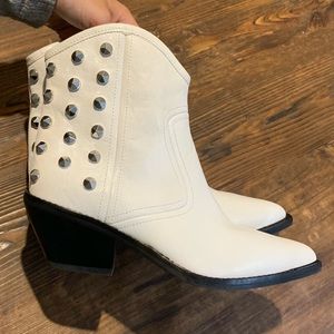 Marc Fisher White Studded Booties